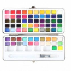 مجموعة الوان مائية 72 لون شفافة حجرية  عالية الجودة مع فرشاة وقلم وإسفنجة علبة المنيوم فاخرة